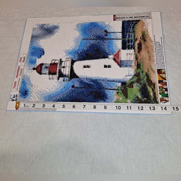 White Lighthouse "Completed" Diamond Art Picture "Frame Not Included" Multicolor - Picture 5 of 5